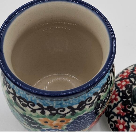 Boleslawiec Stoneware Floral Jar & Lid - Hand Painted Unikat Polish Pottery - Picture 8 of 9